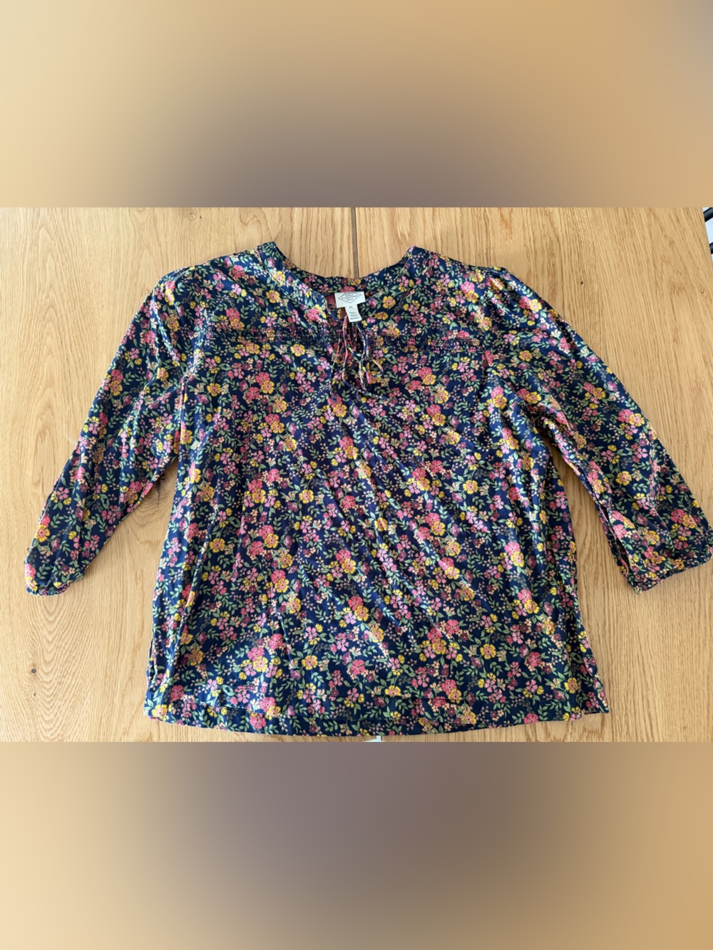 St. John's Bay Navy Floral Top with Pink and Yellow Flowers